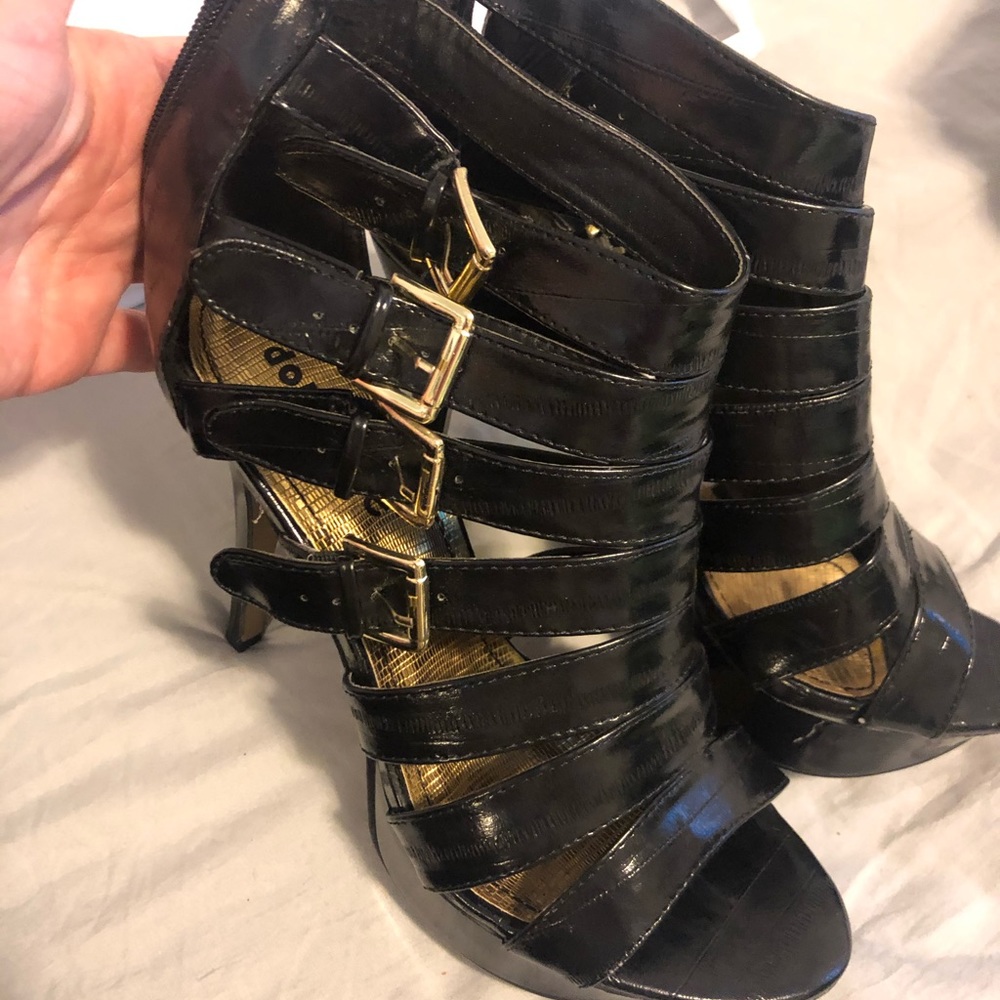 Patent leather caged heels